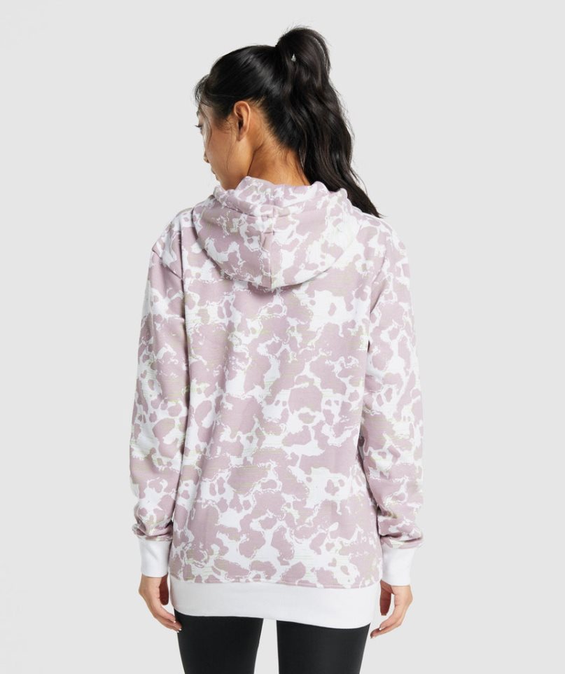 Women's Gymshark Camo Graphic Oversized Hoodie Light Purple | NZ 9YKLTQ